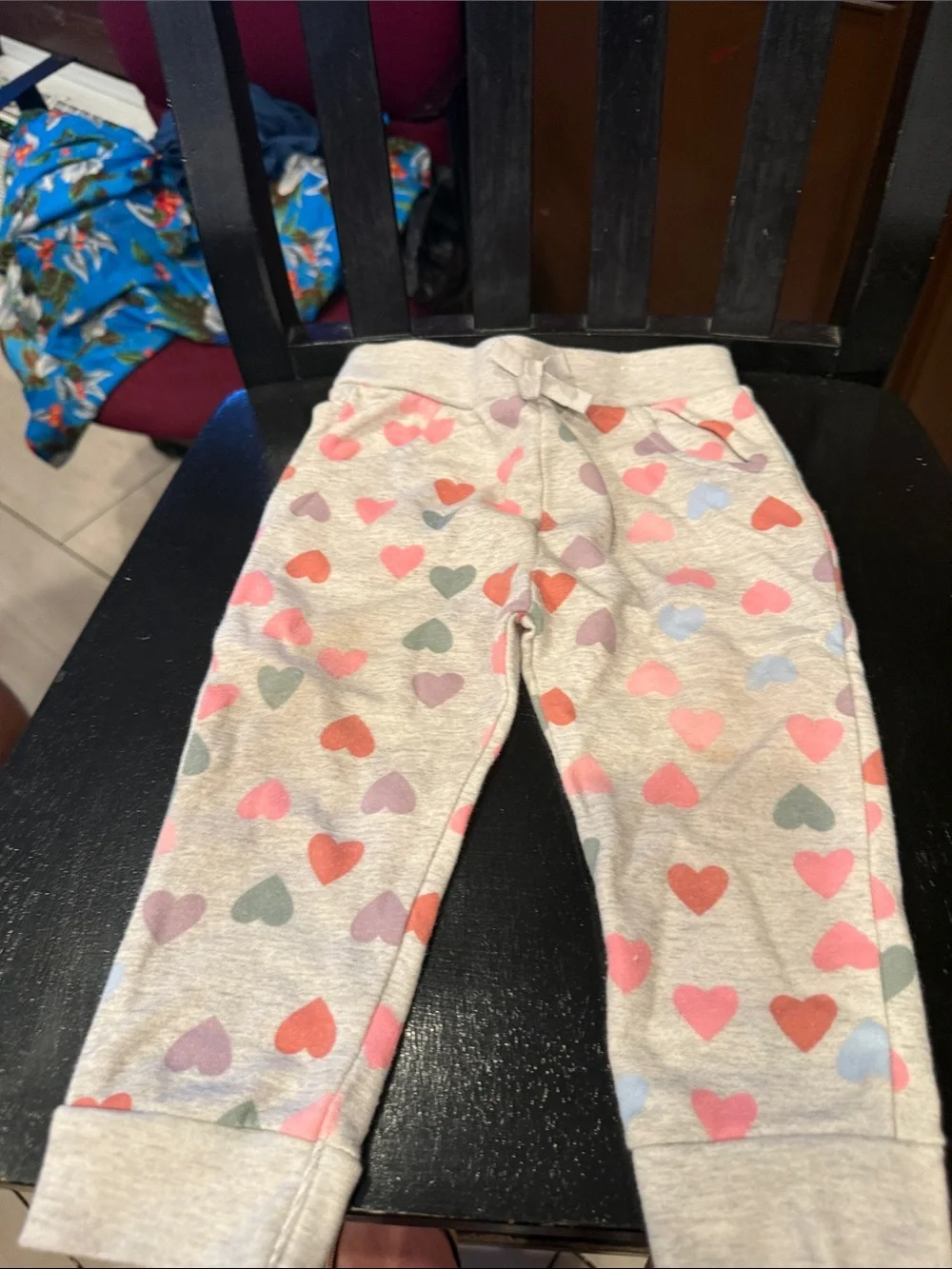 Girls Heart Print Sweatpants - Multicolor Hearts on Light Gray